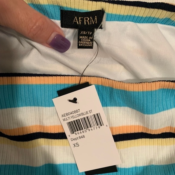 AFRM Nordstrom Multi Color Stripe Ribbed Midi Skirt XS NWT - Picture 4 of 6